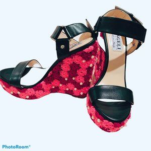 Angel Black and Red Wedge Heels